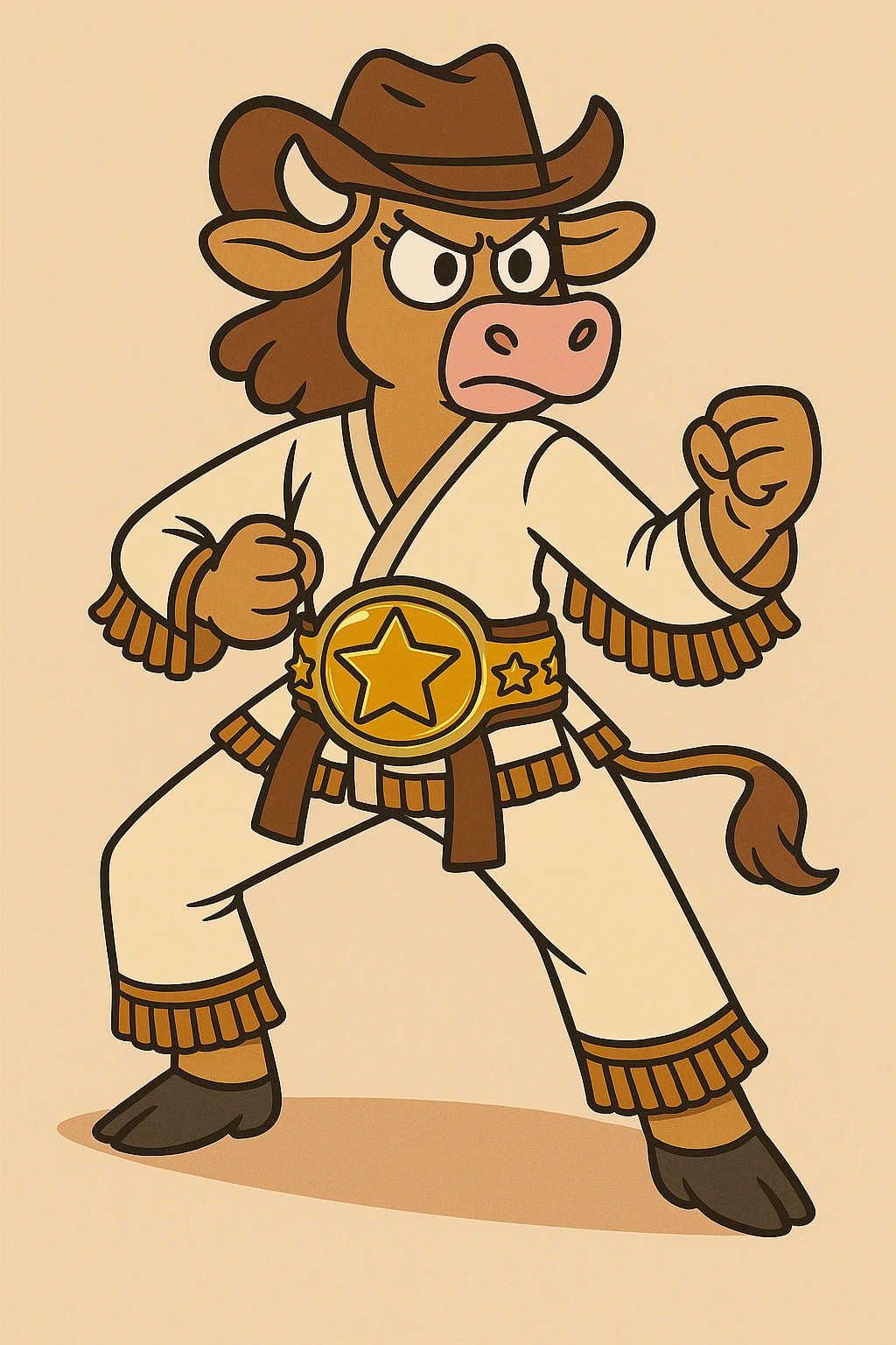 Add a large, shiny championship belt around her waist, making it prominent and detailed, in the same flat toon style. emoji