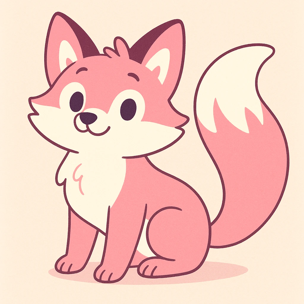 pink and white fox with a fluffy long tail, soft pastel illustration style emoji