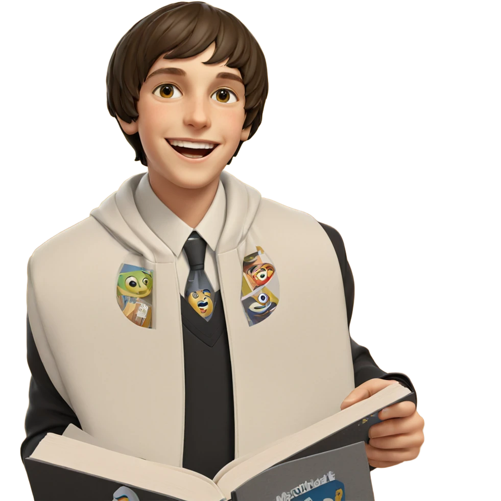 smiling boy with book jacket emoji