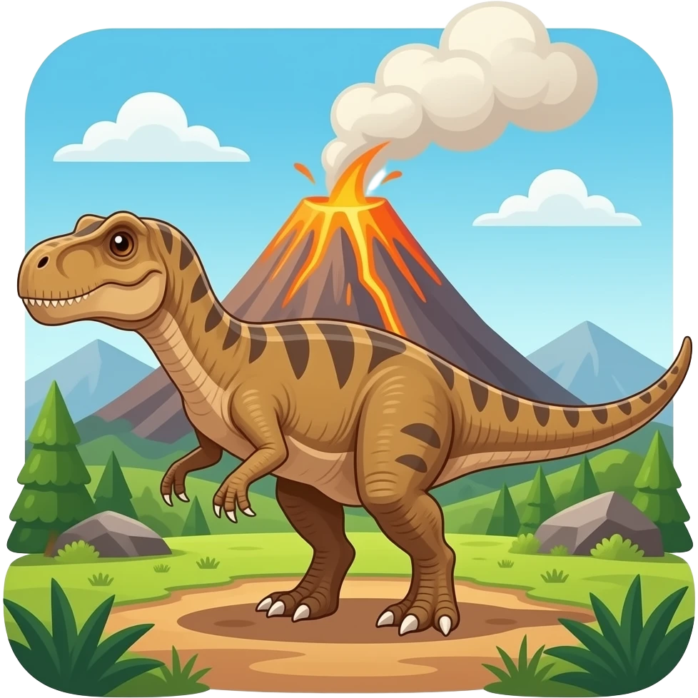 Volcano background up dinosaur in fton emoji