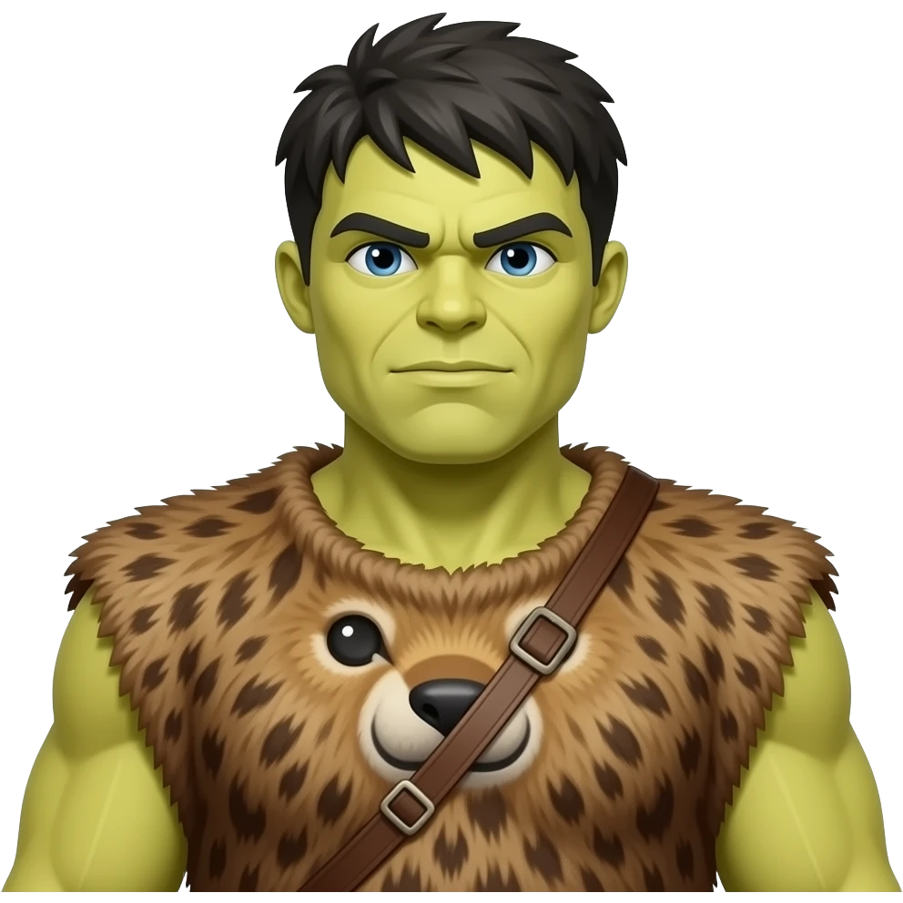a Hulk wearing ancient animal skin cloth, half body, icon, yellow skin emoji