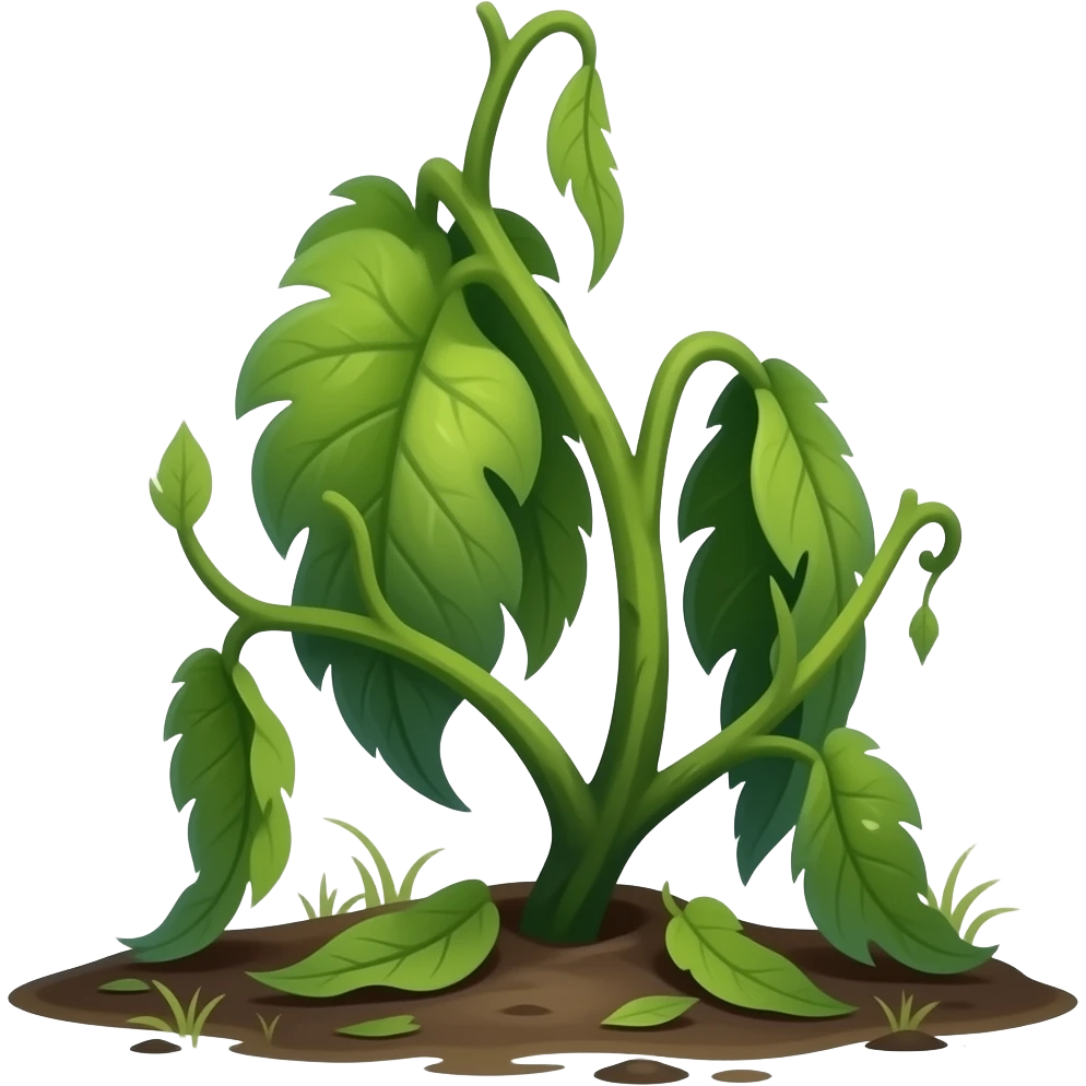 Wilted green plant from the ground with leafs hanging emoji