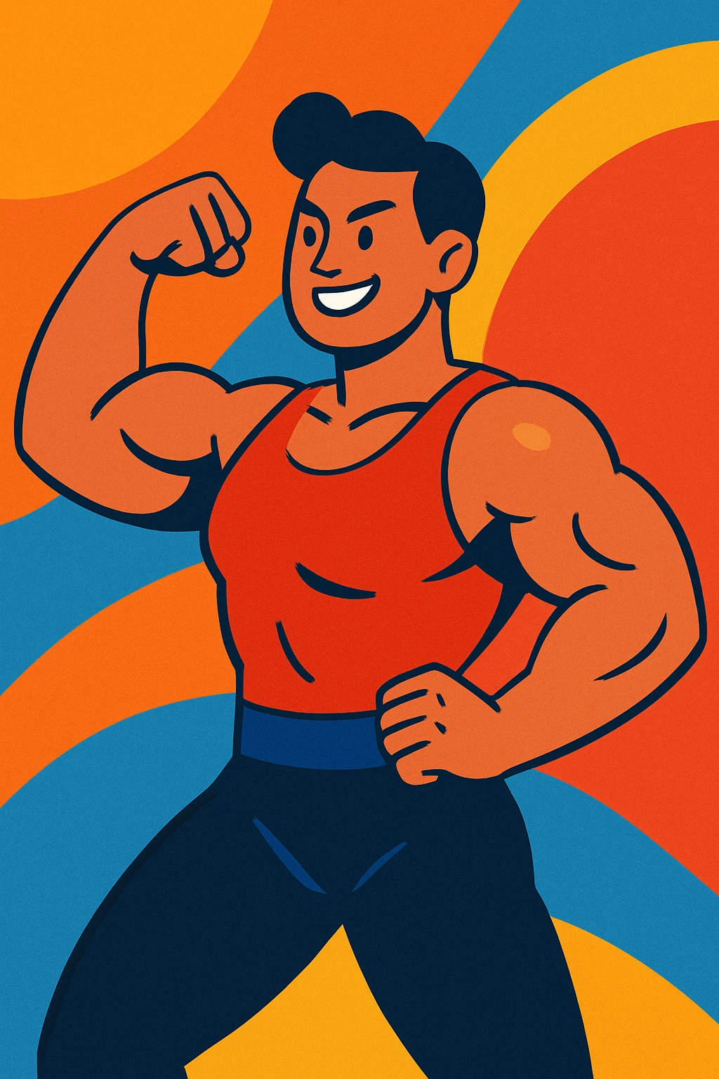a strong person, muscular, confident, in a dynamic pose, modern illustration style emoji