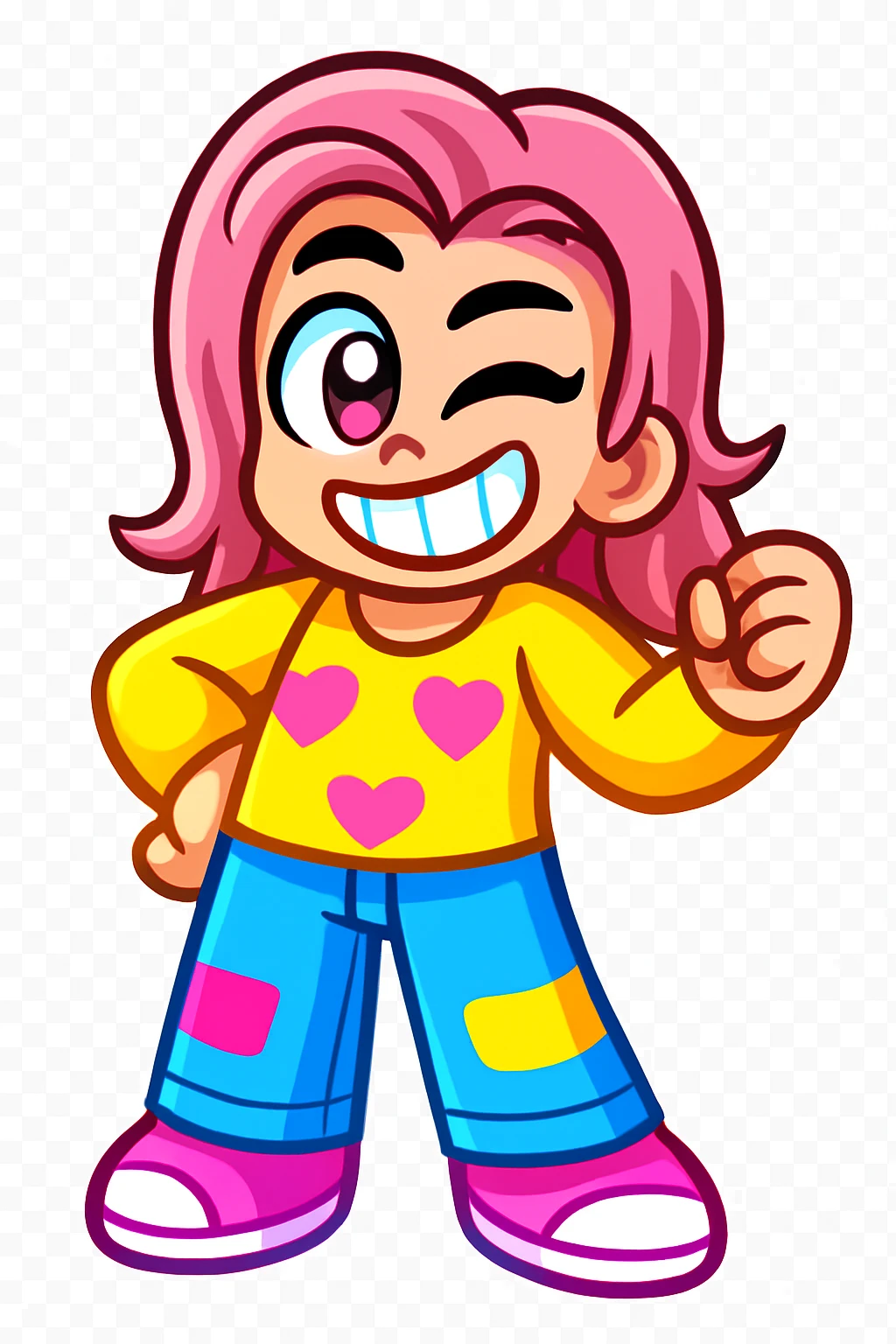 Extract every character from the picture. there is  5 character. So i need total 5 images of the character including the clothes and accessories they are wearing, and place on a transparent background. Keep the original style and appearance exactly the same. and separately give me the each character picture

 emoji