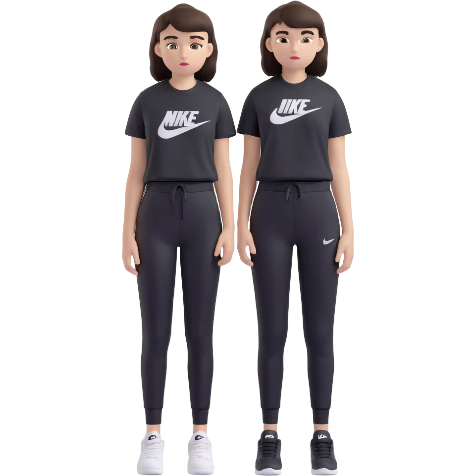 chico de pelo moreno, corte taper fade, flequillo a las cejas, camiseta Nike negra, pantalones Nike negros bajados, zapatillas Dior blancas emoji