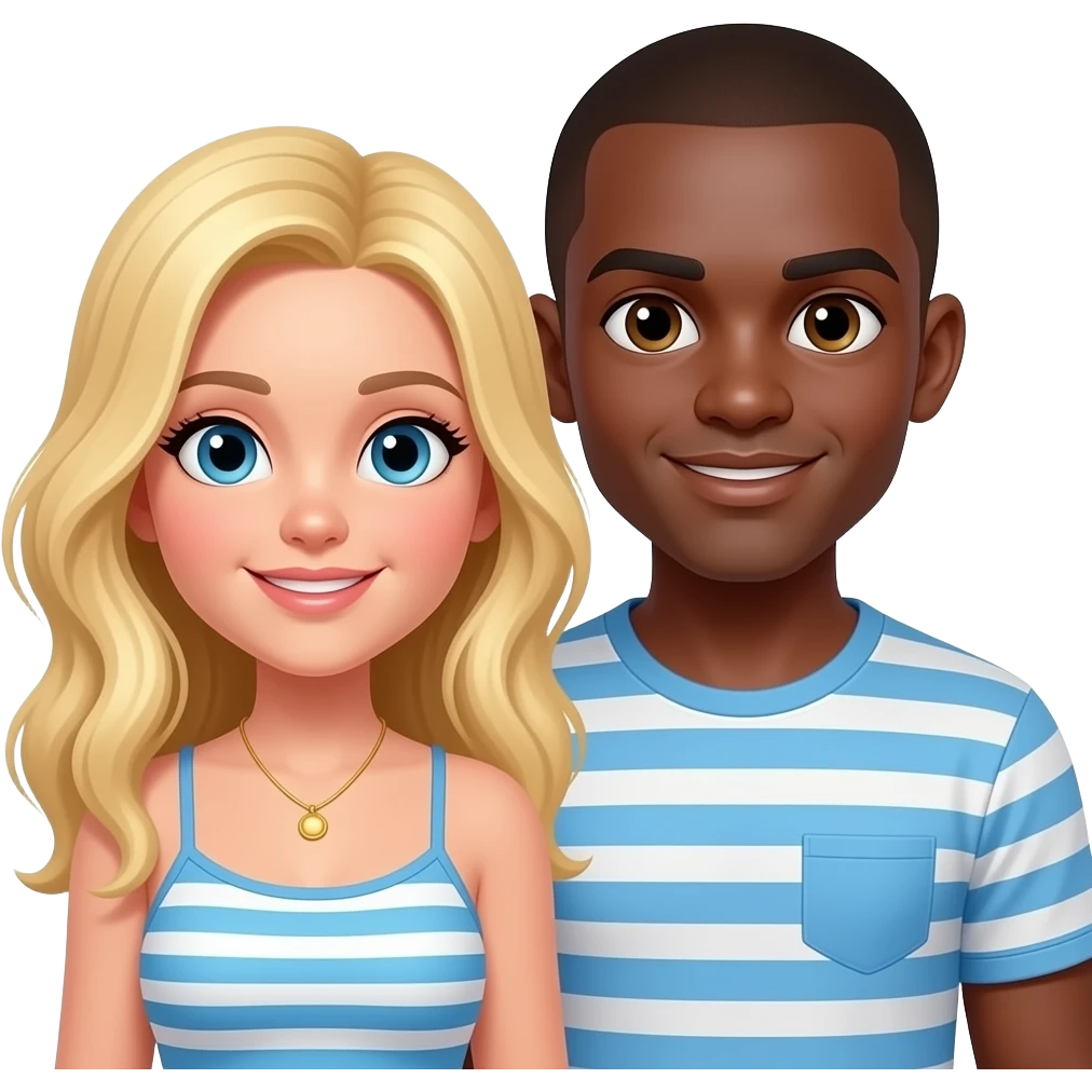 Blonde girlfriend at the beach with black boyfriend with bald head emoji