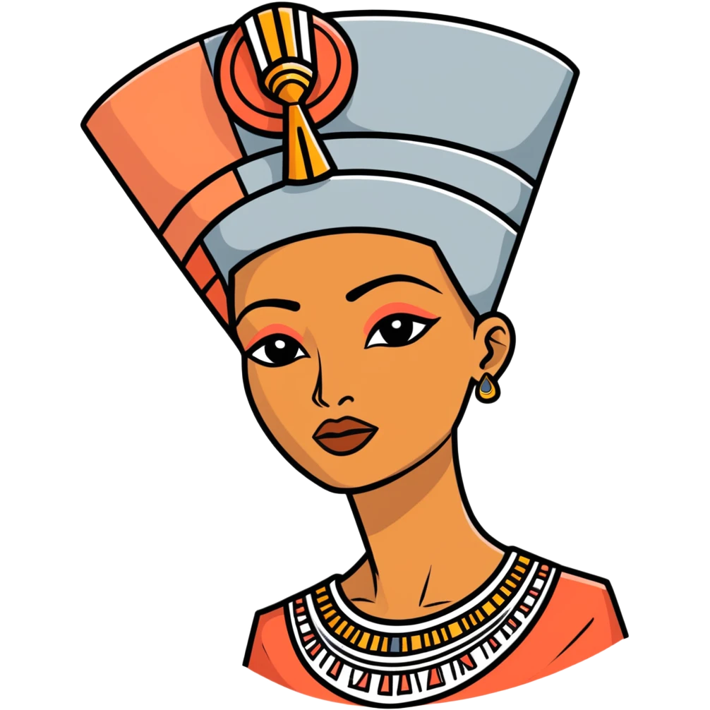 Brown skin Nefertiti in coral and gray ￼ emoji