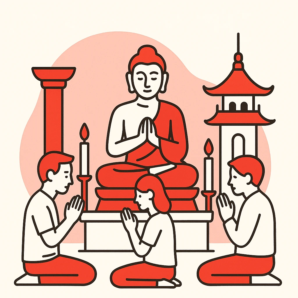 people praying in a Buddhist temple emoji