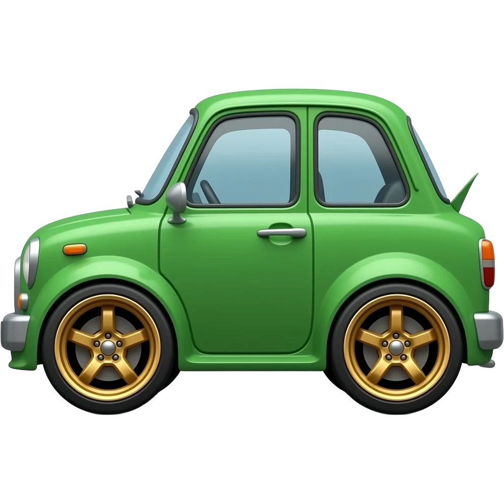 Green old school car with big gold rims emoji