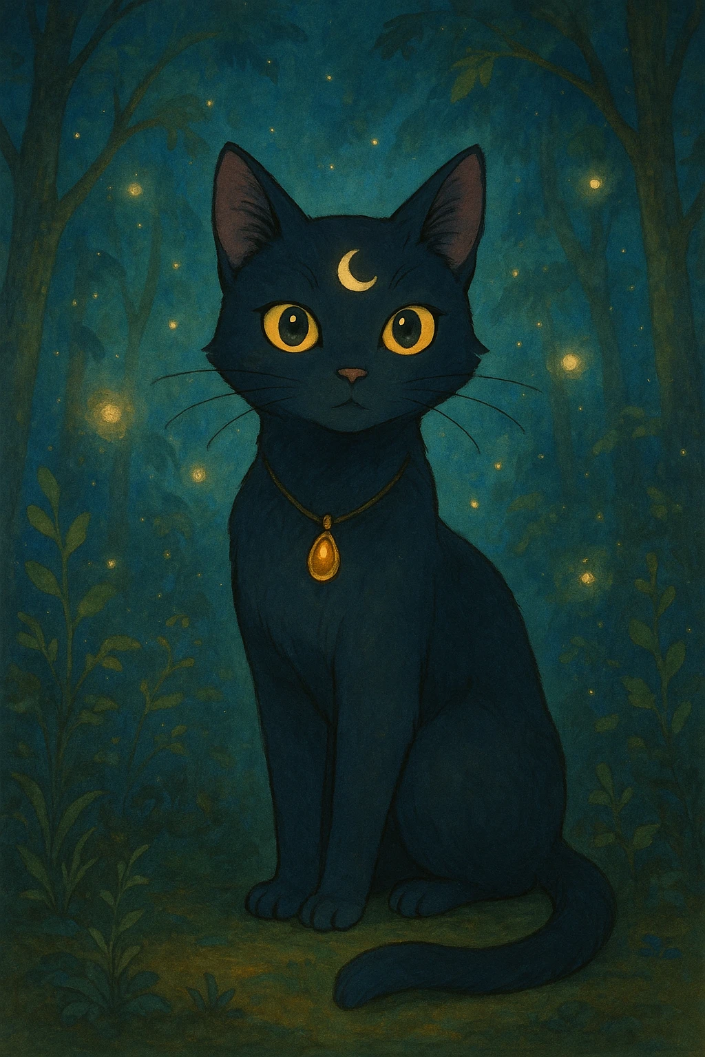 magical cat, elegant illustration style, bright eyes, mystical background emoji