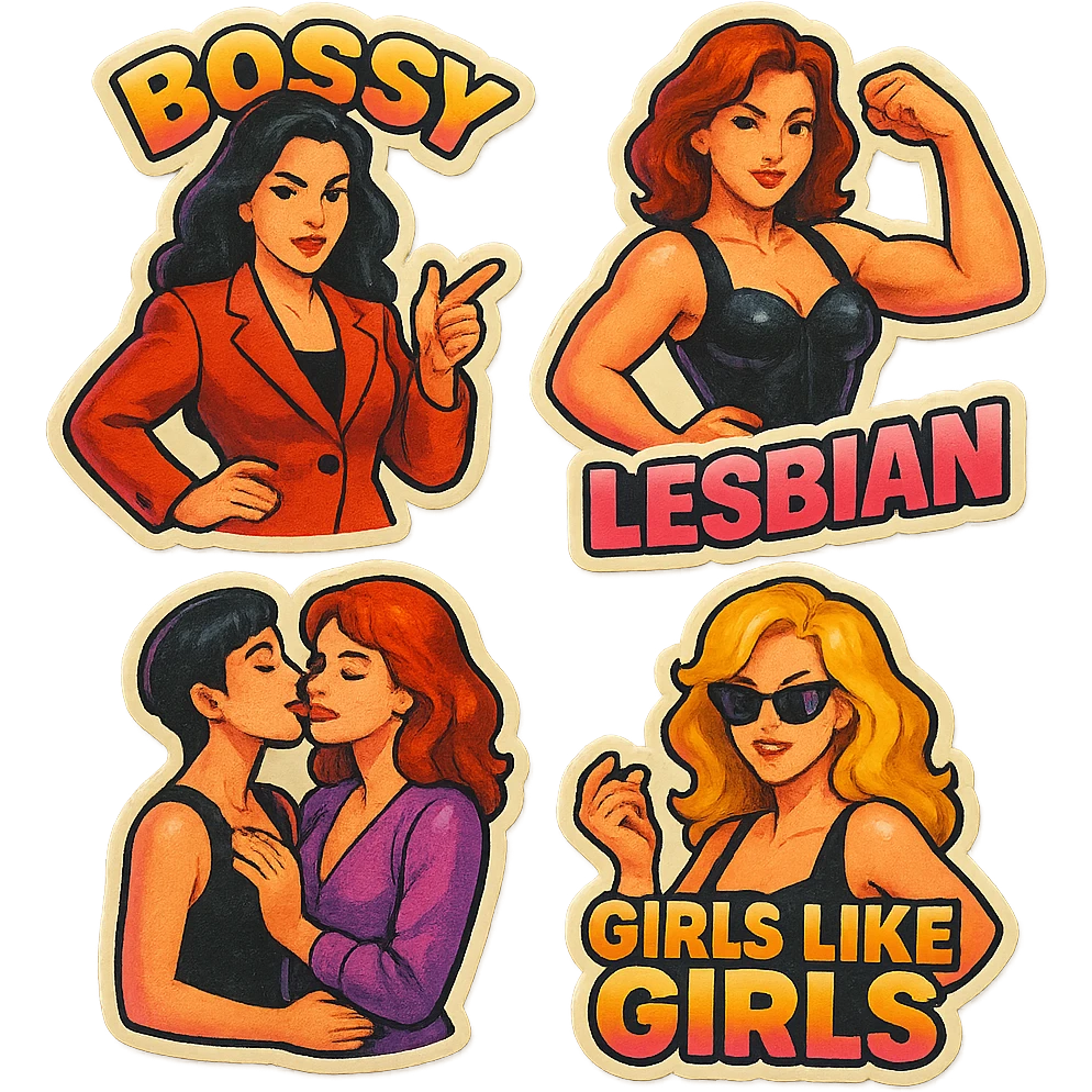 lesbian sticker pack - women who made it for women who love women - bossy dominative style, flirtatious emoji