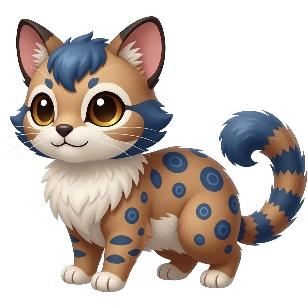 Blueberry-pattern-themed puffy fluffy thick bushy brownish soft realistic romantic vintage antique divine beautiful elegant pretty precious cute young youthful Fakémon-Pokémon-feline-Zeraora-Jolteon-serval-caracal-chinchilla-Minccino-Cinccino-Meowstic-rodent-hybrid-creature (full body) emoji