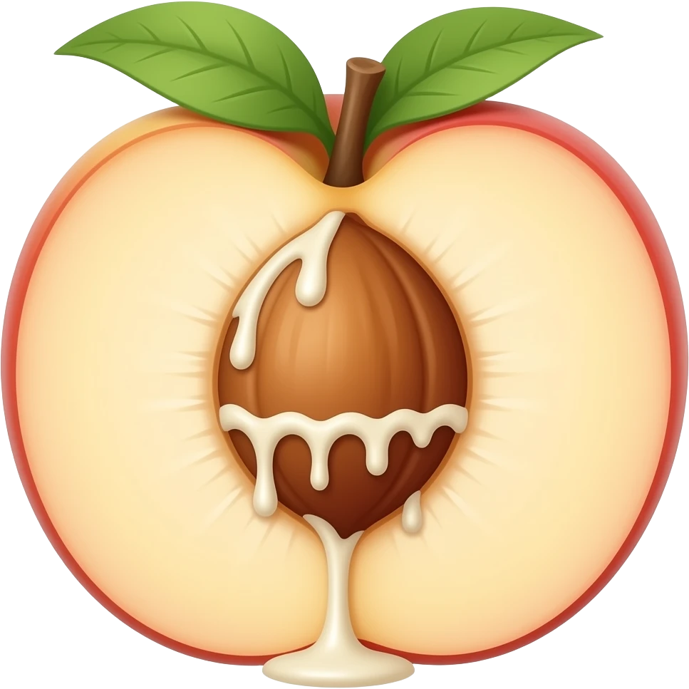 White chocolate dripping from the inside of peach no pit emoji