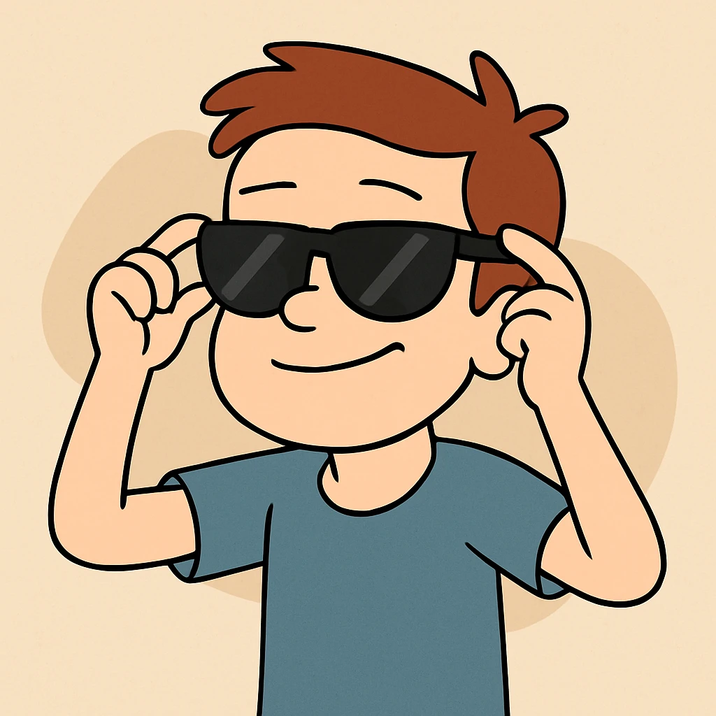 A boy wearing his sunglasses emoji
