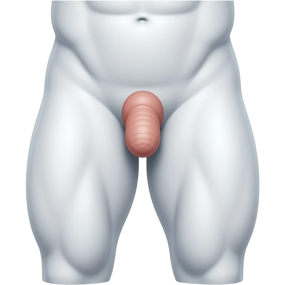 Male crotch with long penis,with head and shaft and balls, bodybuilder, completely white as paper skin, with legs emoji