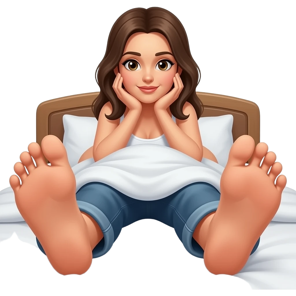 Women on top of man, man below her. Only feet visible of both showing woman is on top man. . Showing couple intimate moments on bed. emoji