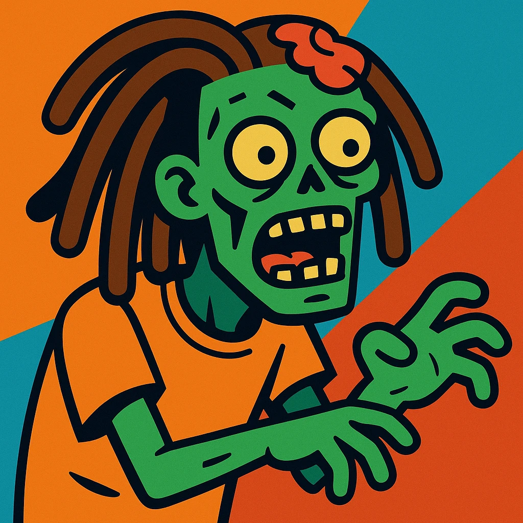 zombie with dreads, cartoon style, green skin, vibrant toon style emoji