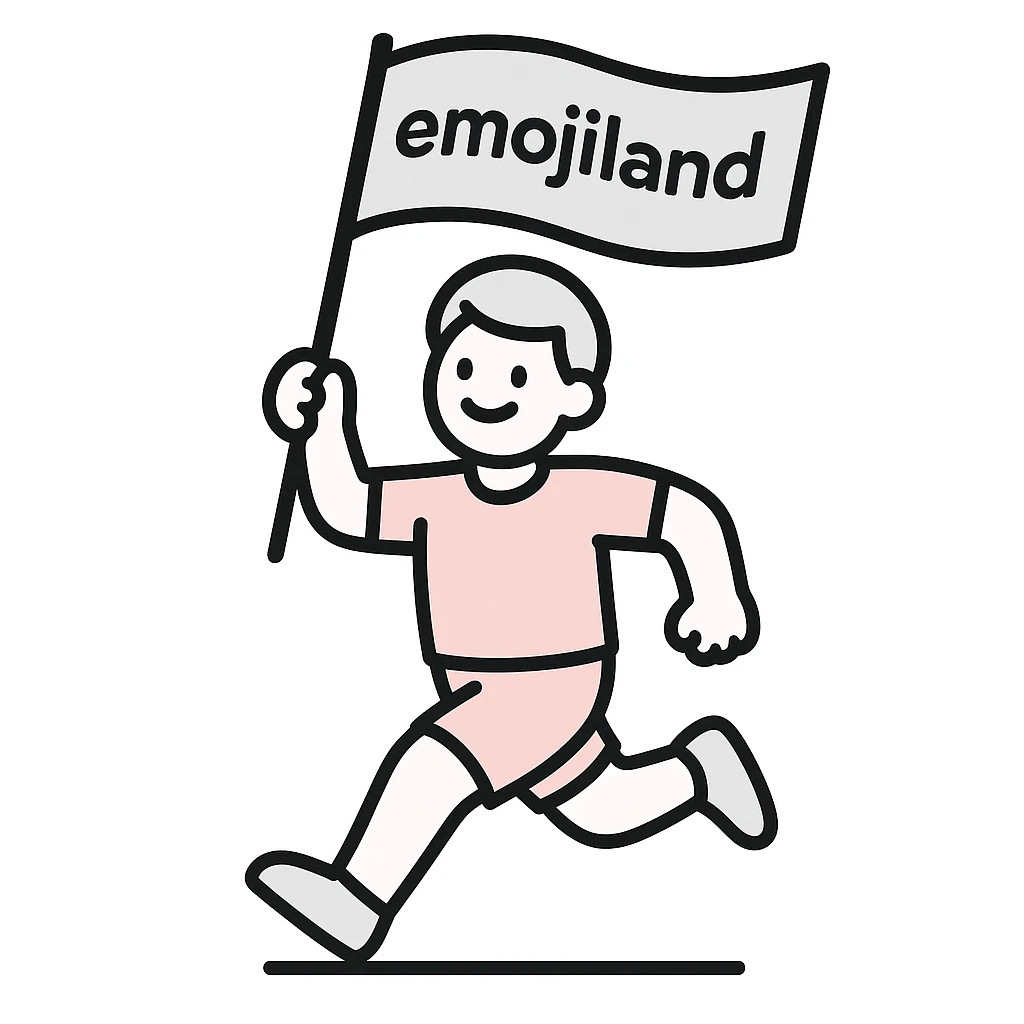 happy runner waving a flag that says 'emojiland' emoji