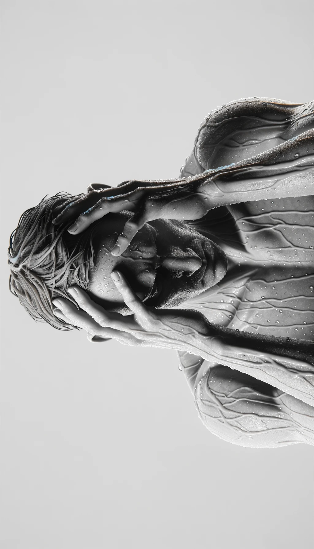 CORPO UMANO ANATOMICO REALISTICO DISPERATO, POSA FRONTALE,  SI TIENE LE MANI SULLA FRONTE E NON SA COSA FARE, SUDATO, IPERREALISTICO 4K, SFONDO BIANCO emoji