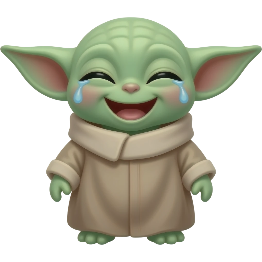 baby yoda laughing with tears with eyes closed and big smile emoji