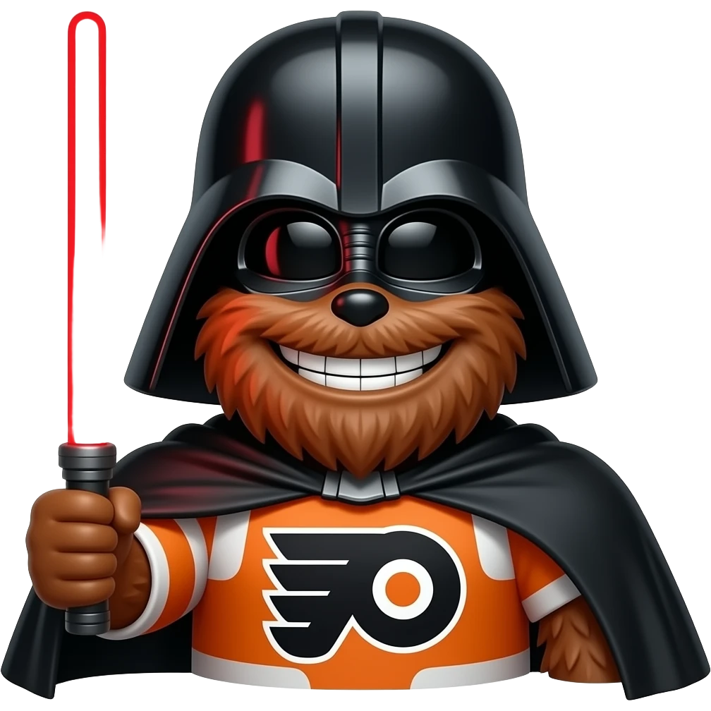 Create a darth gritty emoji. It should be recognizable as Philadelphia flyer mascot gritty with darth vader elements emoji