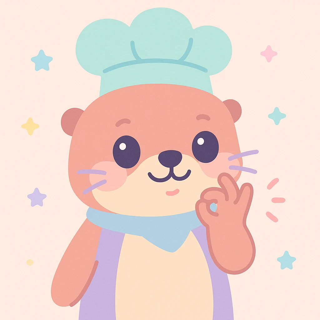 playful otter in a chef hat making a chef's kiss gesture emoji