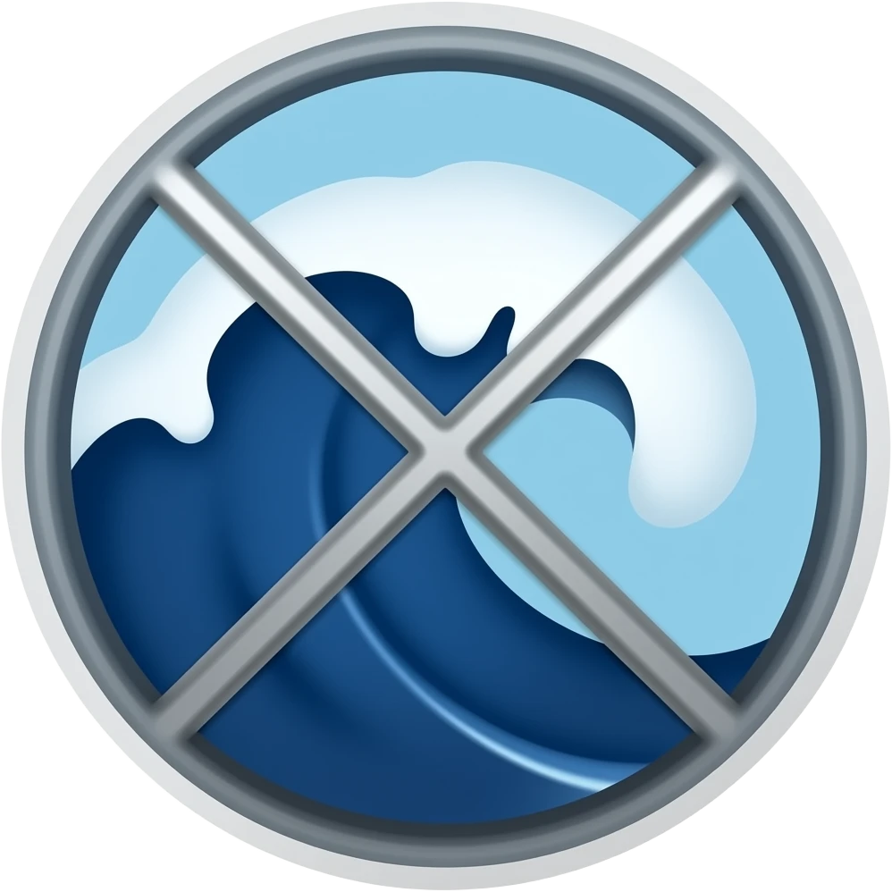 Crossed-out Circle with ocean wave sign + colors inclide dark blue, deep blue, celestial white emoji