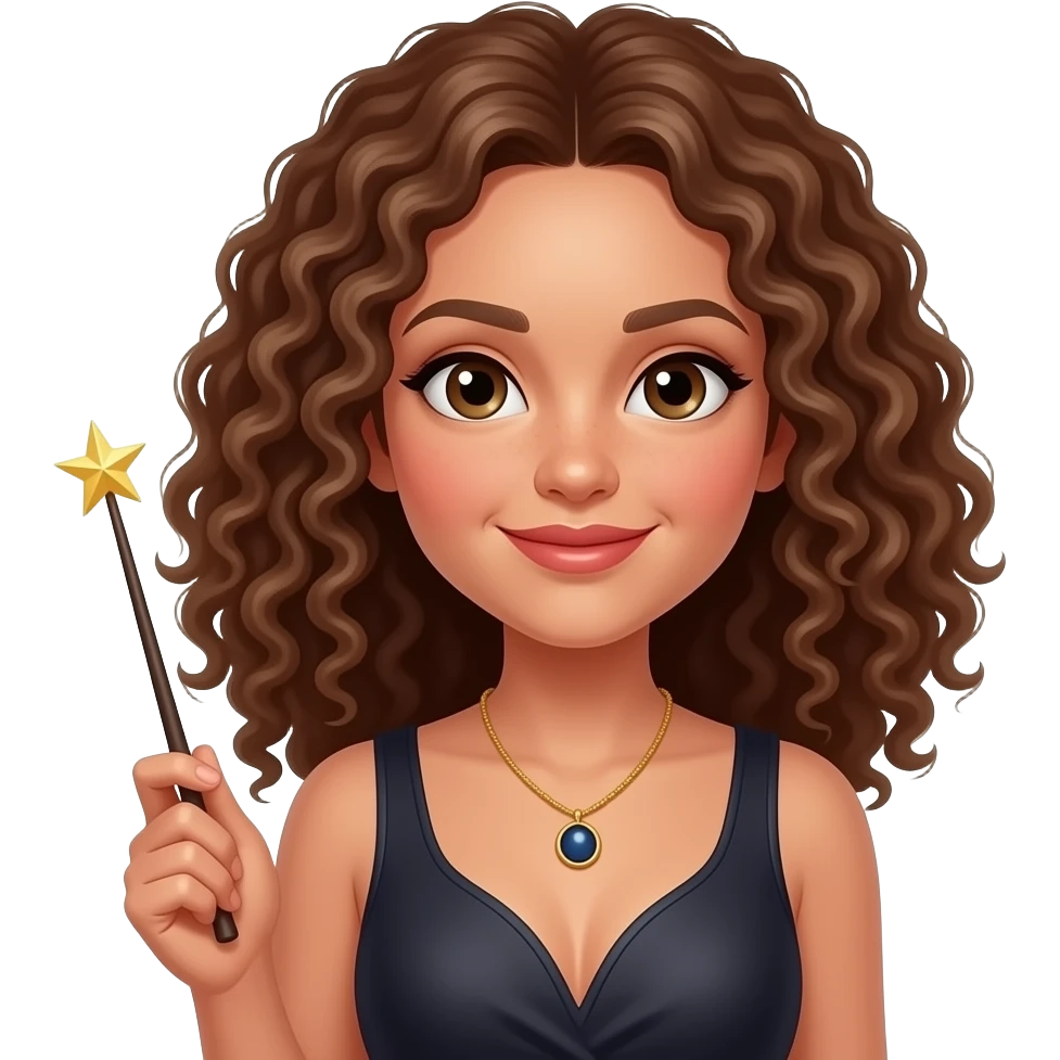 woman curly hair with wand emoji