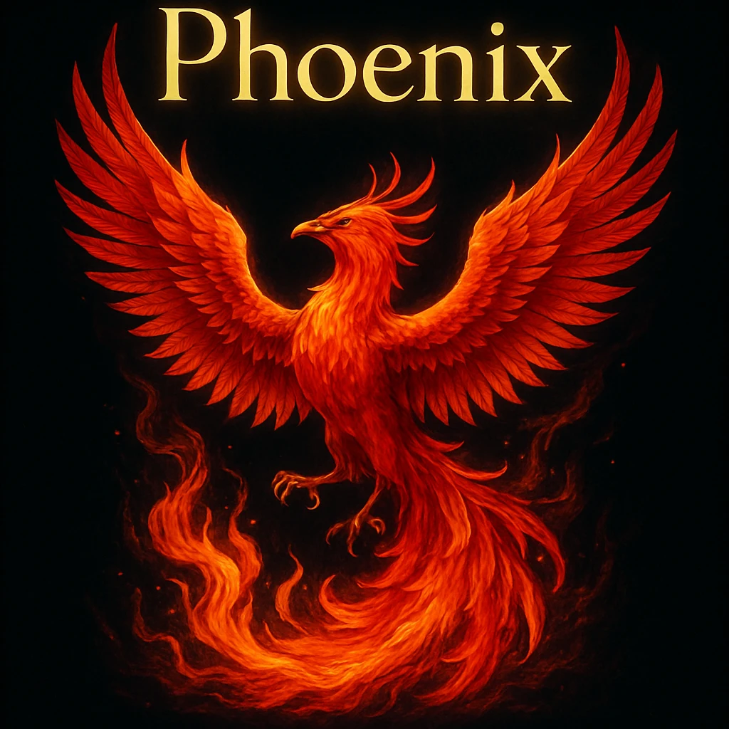 make image of phoenix with title, black background emoji