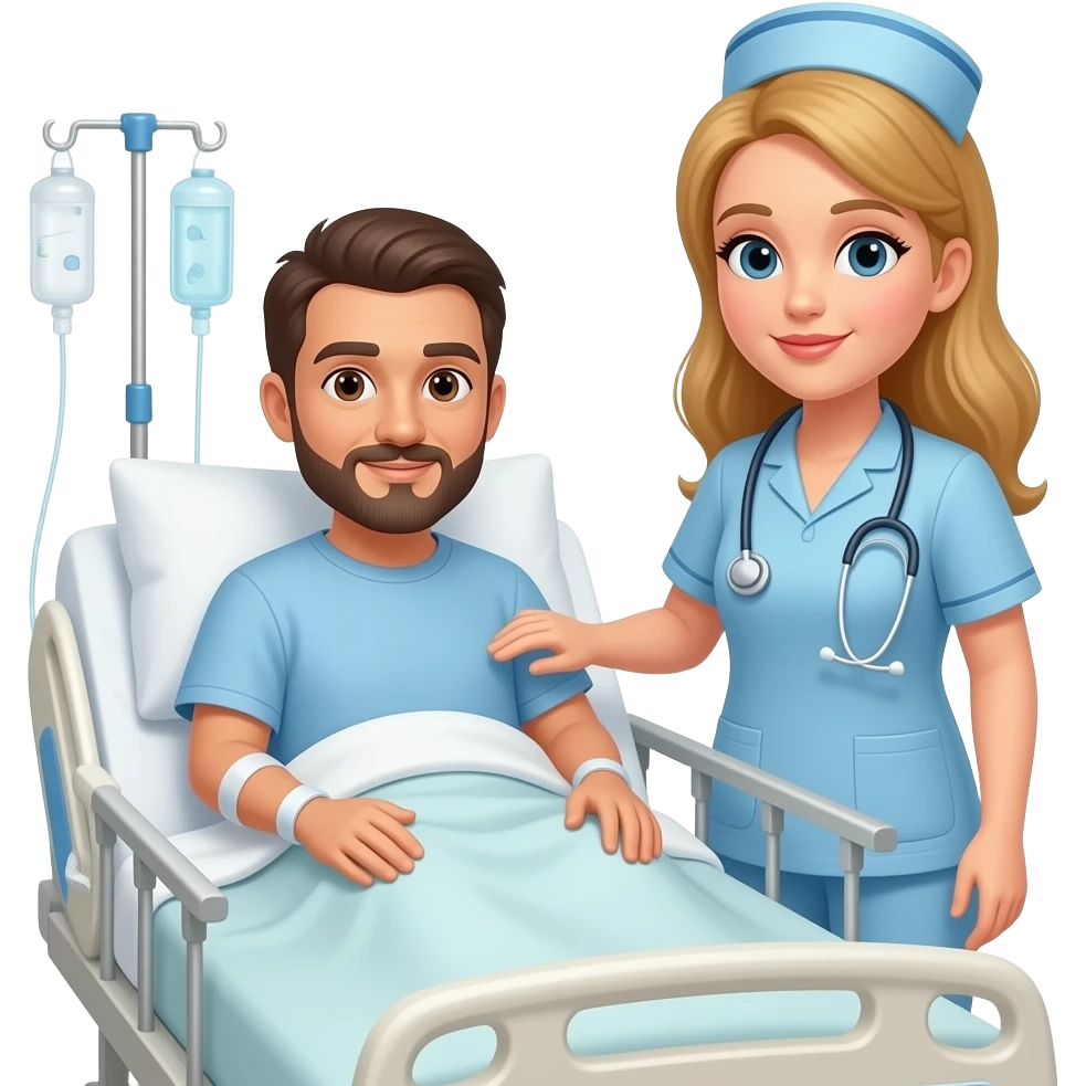 paciente en una habitacion de hospital atendido por una enfermera emoji