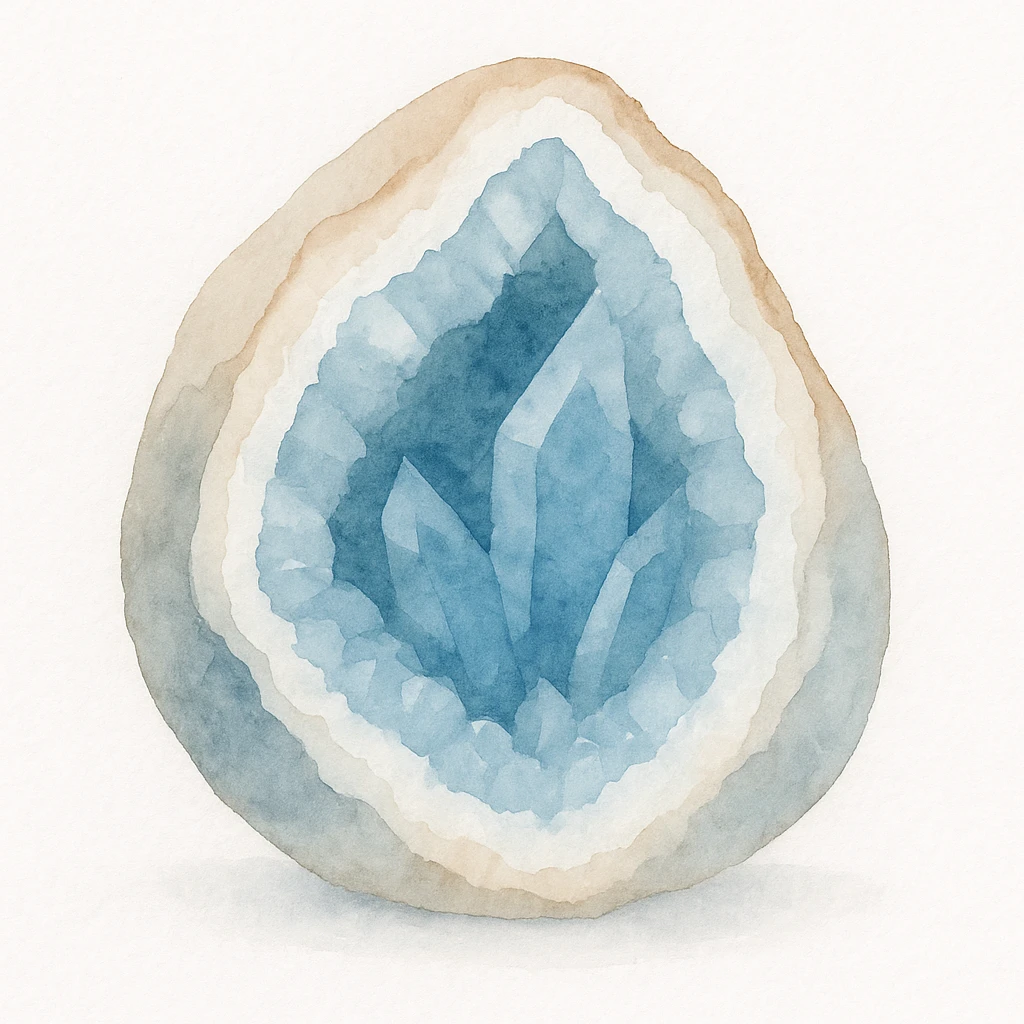 blue crystal geode, watercolor art, soft gradients, delicate details emoji