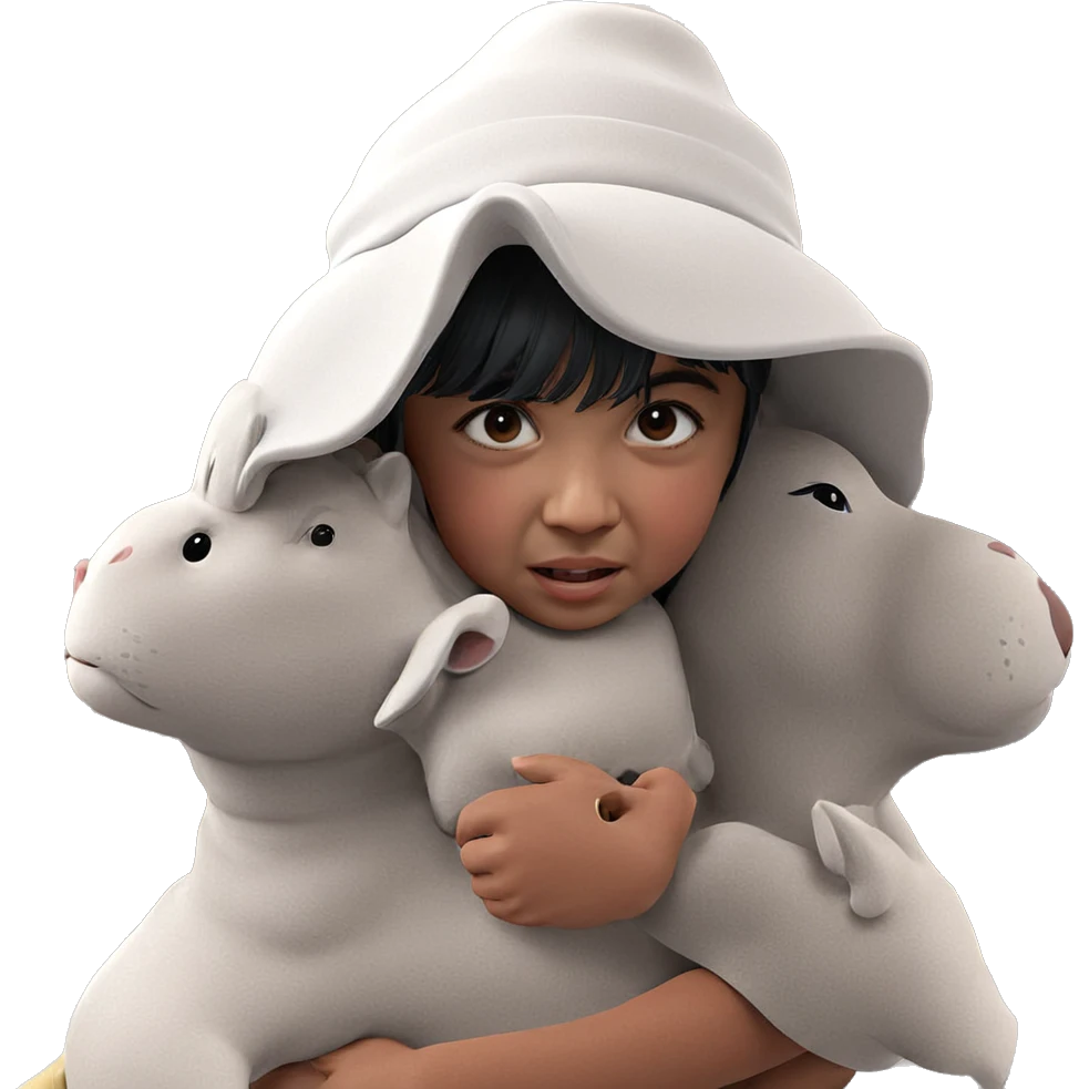 girl with animal and hat emoji