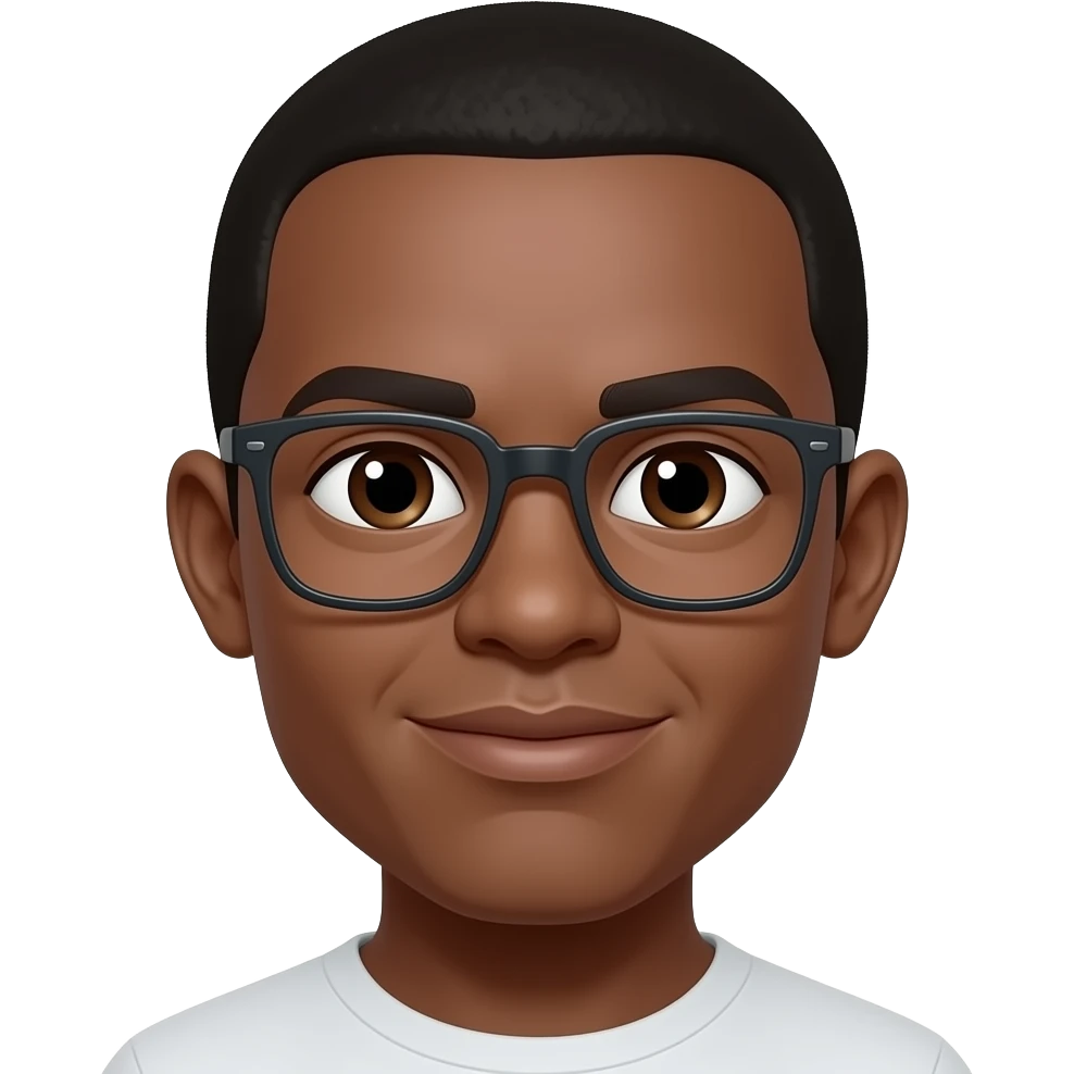 Black man with clear glasses big head small ears emoji