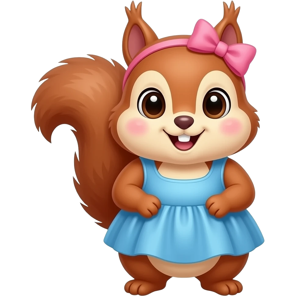 Cute squirrel with a pink bow 🎀 and a blue dress 👗 ( make it chubby style ) emoji