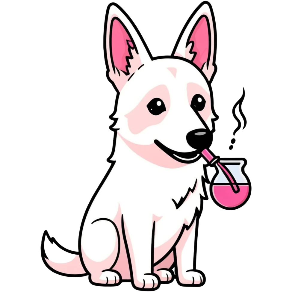 White belgian Shepard smokes a pink bong emoji
