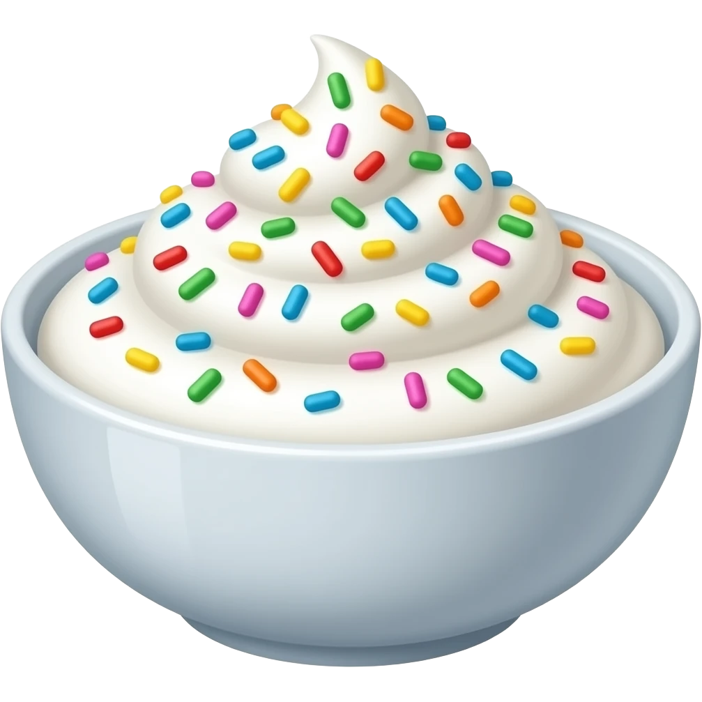 realistic Greek yogurt bowl topped with funfetti aesthetic emoji