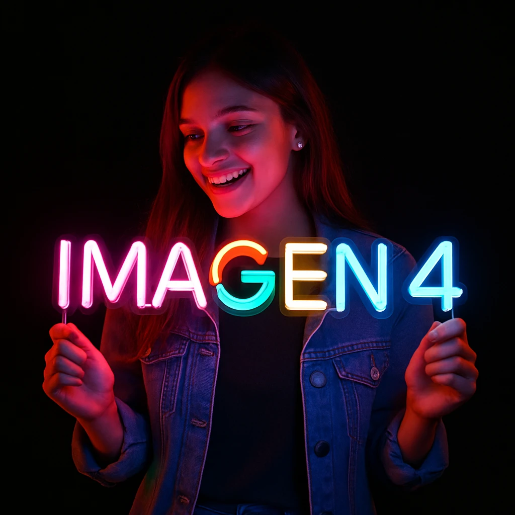 make a girl holding this sign, but sign in made of neon emoji