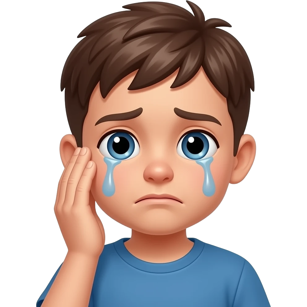 A boy holding ear's sad and saying sorry emoji