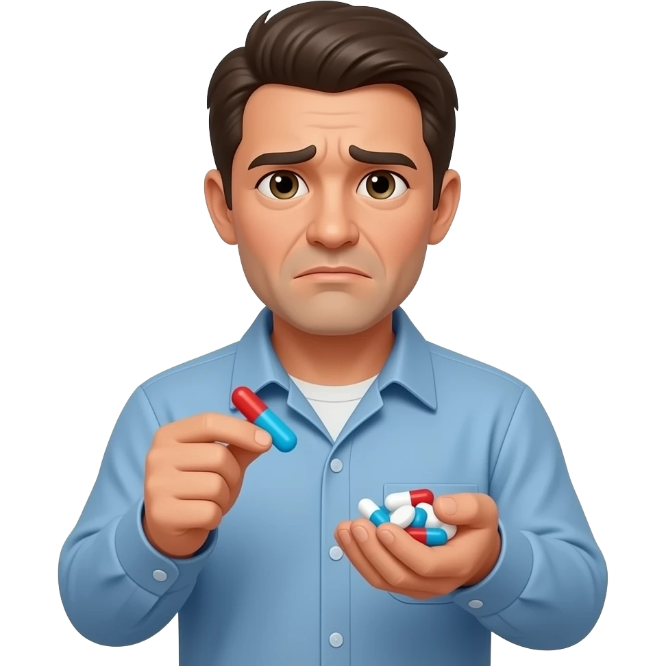 A weak man holding plenty medicine say 「有病就食藥」 emoji