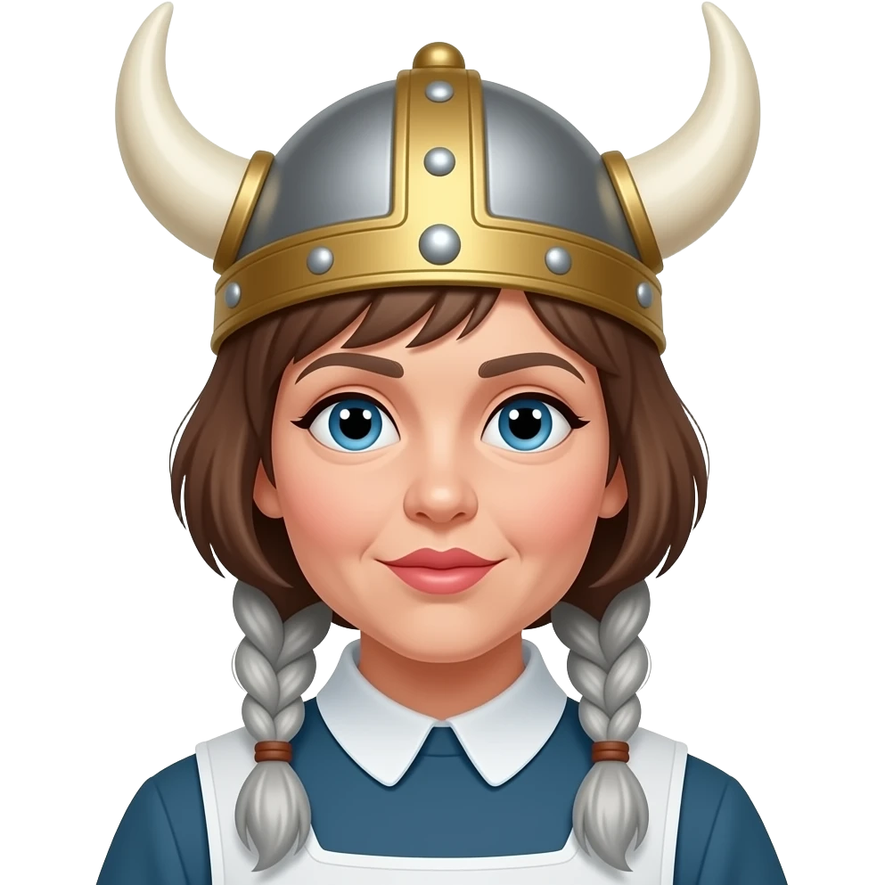 Viking hat silver braids old woman old nurse short brunette hair kissing on lips emoji