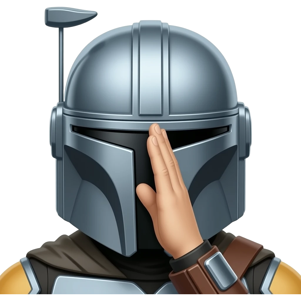 mandolorian palm to face, bowing. head emoji