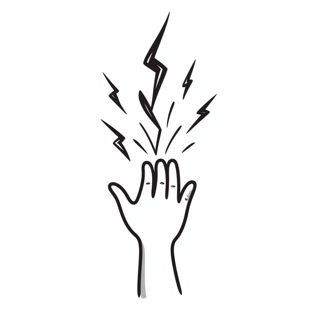 black lightning in hand-drawn black and white doodle style emoji