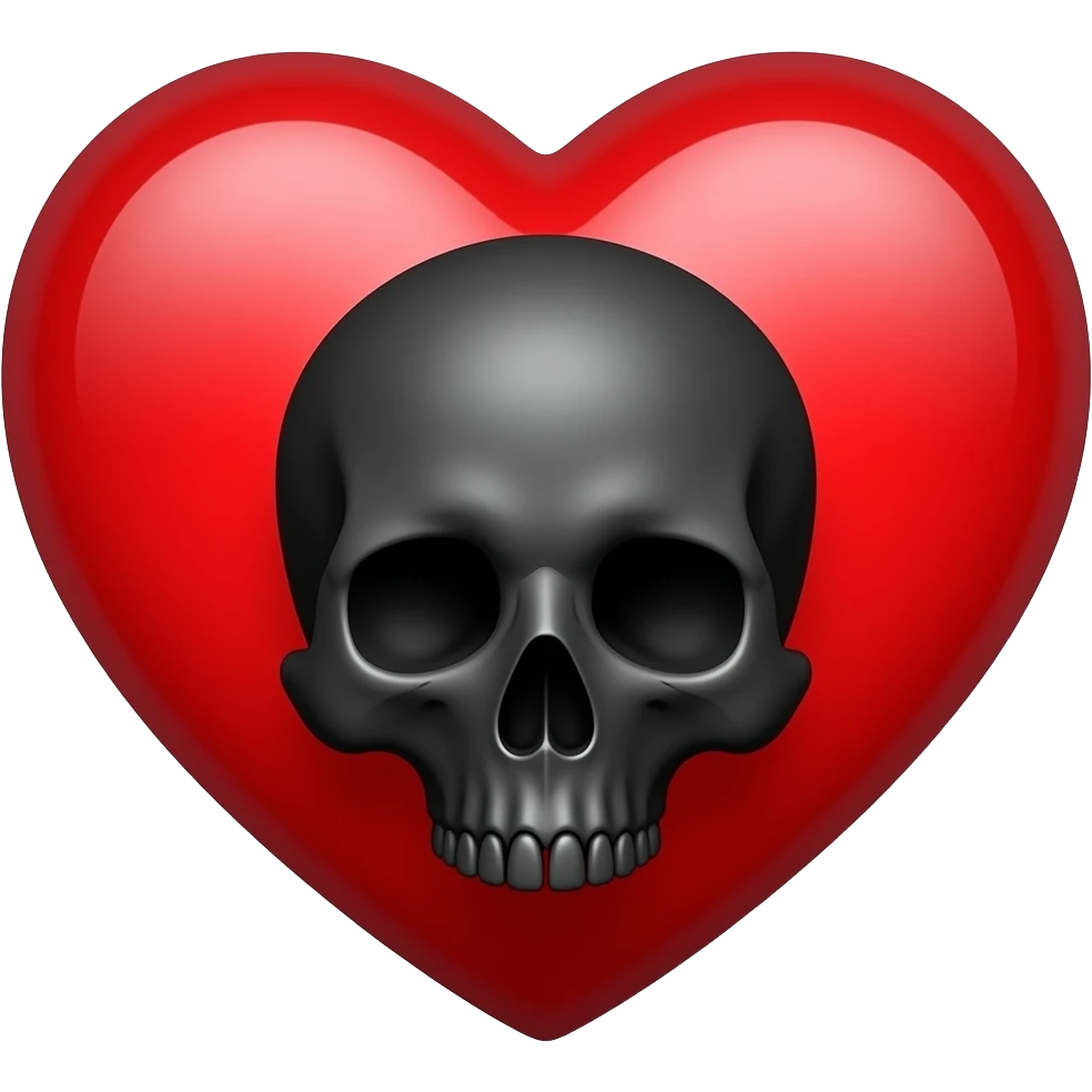 Black 2d skull on red heart emoji