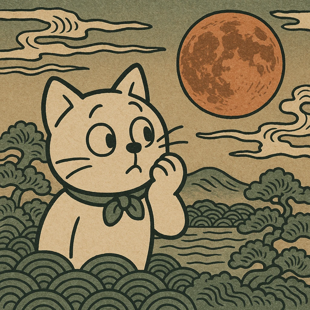 ukiyo-e style blood moon, traditional Japanese illustration emoji