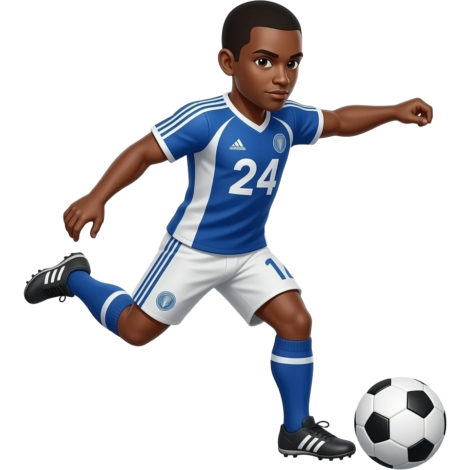 Dark skinned footballer kicking a ball (head to toe) emoji