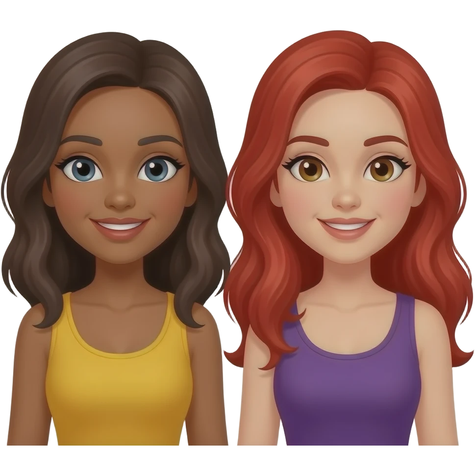 party, one brunette one red head, women both white and brown eyes emoji