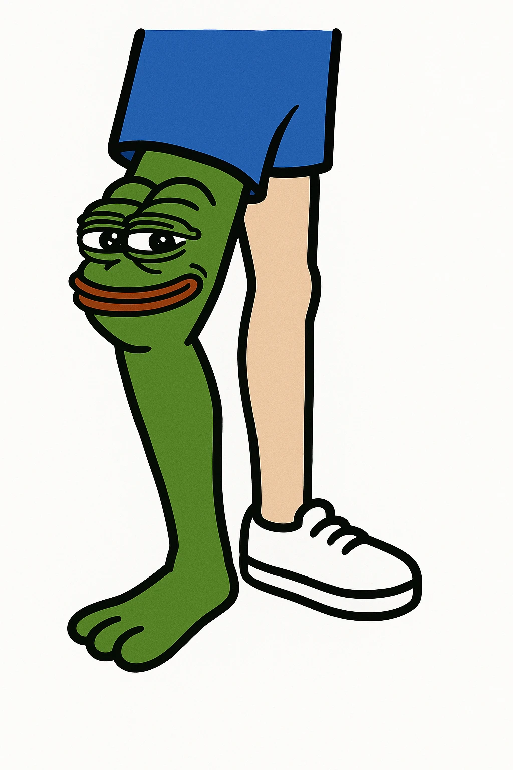 Edit the left leg to look like Pepe the Frog's leg in green color, cartoon style, capturing the characteristic look of Pepe the Frog's leg. emoji