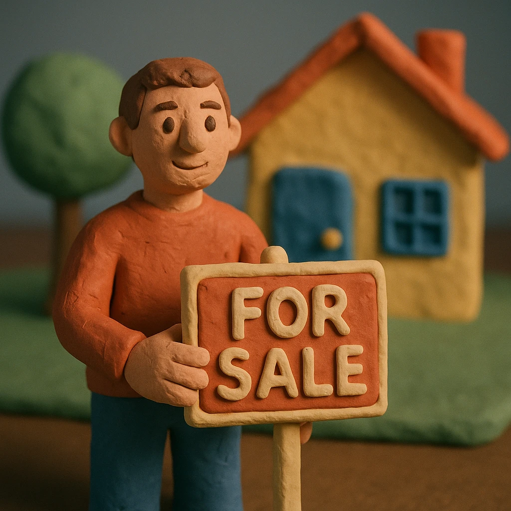 person holding a 'for sale' sign in front of a house emoji
