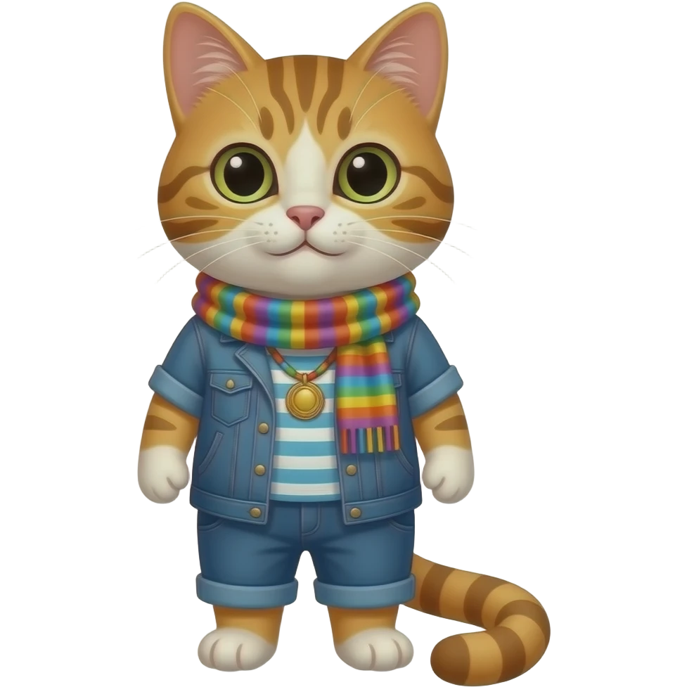hippy cat with clothes scarf front facing emoji