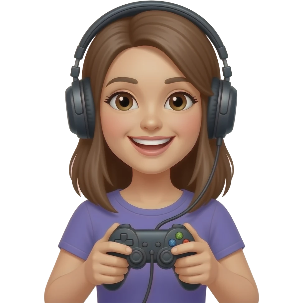 realiza un emoji de una persona mujer y alegre que no sea vea tan seria profesional de gamer emoji